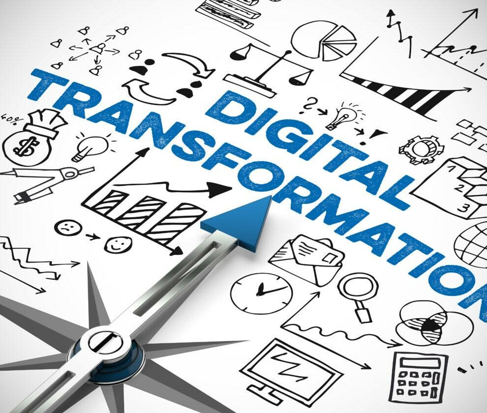 Digital,Business,Transformation,Concept,With,Arrow,Of,Compass,(3d,Rendering)